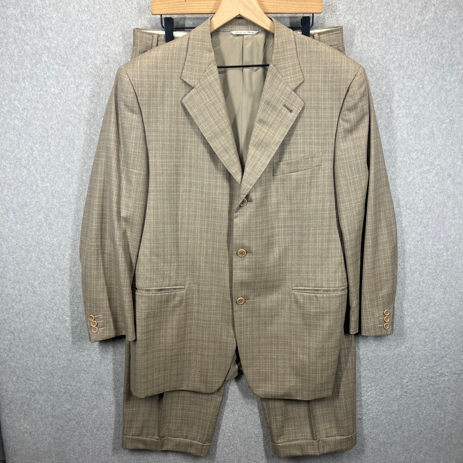 Canali Proposta Italy 2-Piece Suit Mens 42r Brown Plaid Wool Blend 34x28 Euc